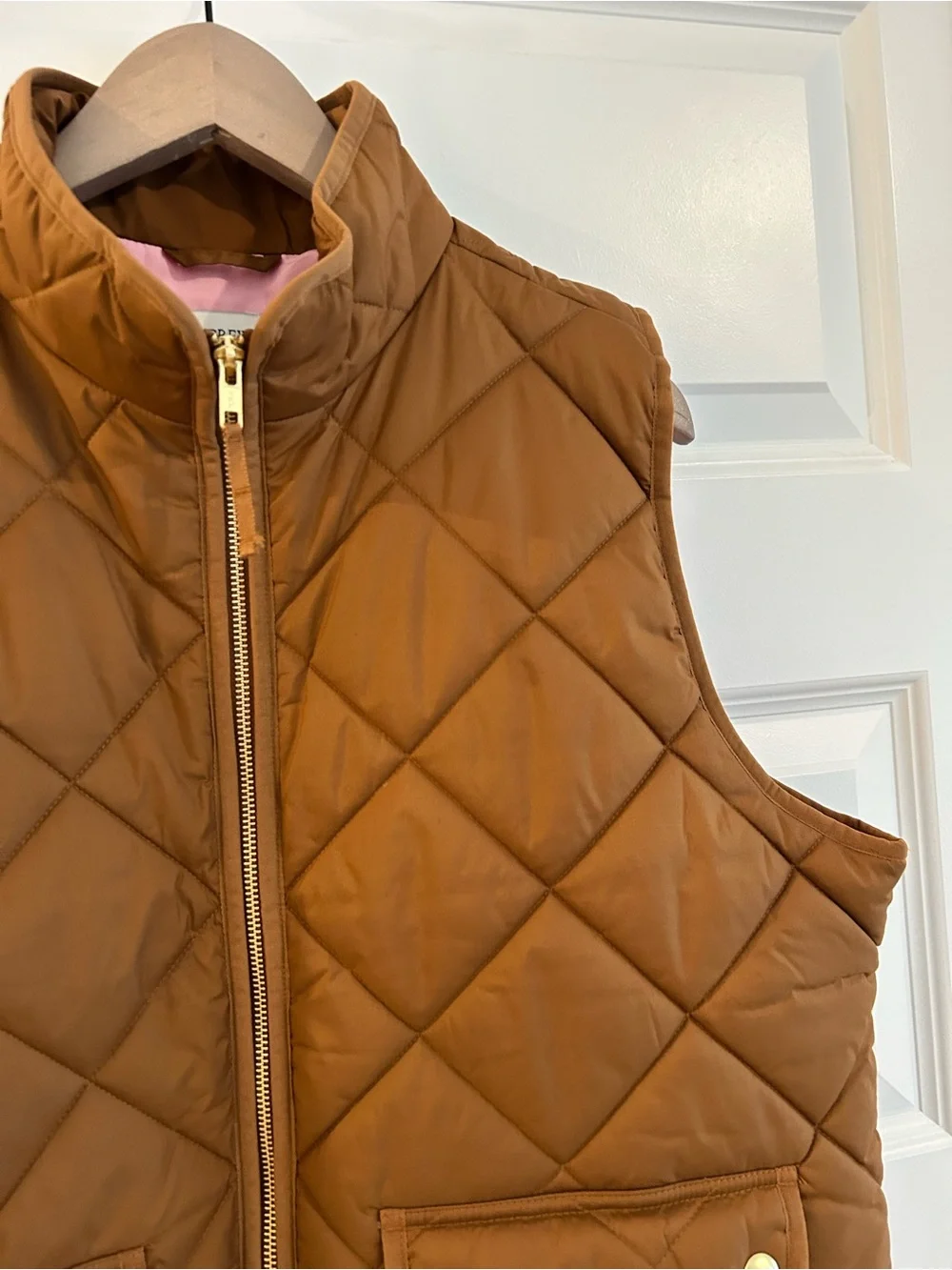 J Crew Quilted Vest Chestnut Brown with Gold Accents Size XL